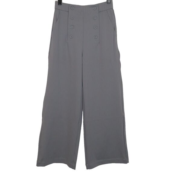 Halara Gray Faux Button Front High Waist Side Pocket Wide Leg Crop Pants Size XS - Picture 3 of 7